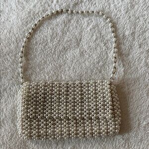 Zara Pearl Beaded Shoulder Bag - Cream